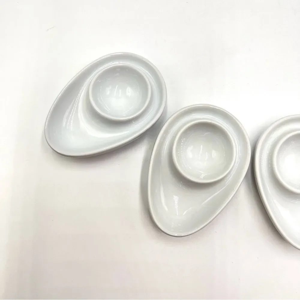 Flat Egg Cups With Rim Stackable Ceramic Porcelain Set of 4 Hard Soft MCM Holder